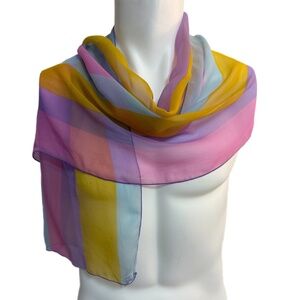 Vintage Echo Silk Scarf – Pastel Rainbow Stripes – 100% Silk – Made in USA